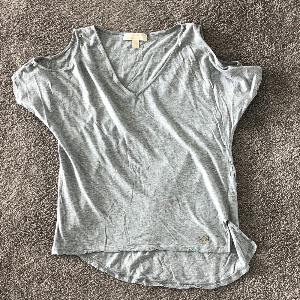 Michael Kors Open Shoulder Gray Slant Back Shirt